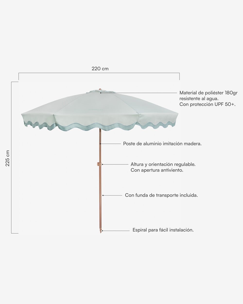 Sombrilla exterior aguamarina - BIANCA - Flamingueo