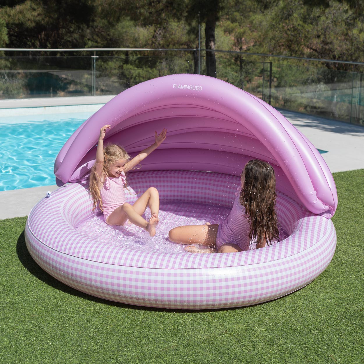 Piscina infantil con tobogán y aspersor – POOLIE