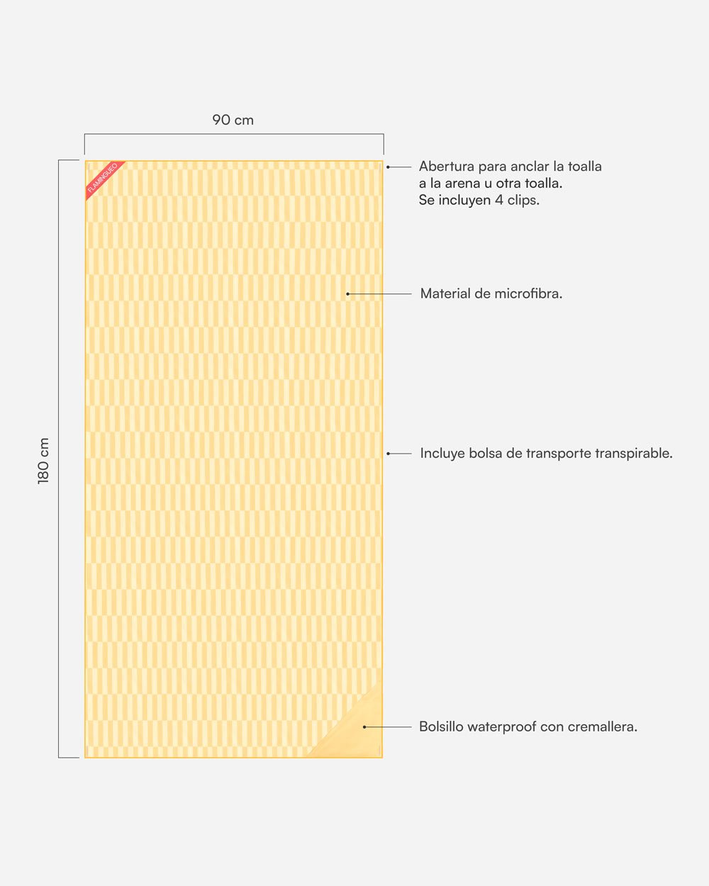 Toalla playa amarilla - HONEY - Flamingueo