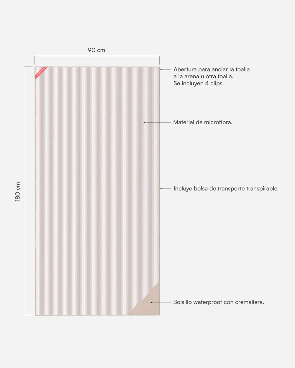 Toalla playa beige - PIPA - Flamingueo