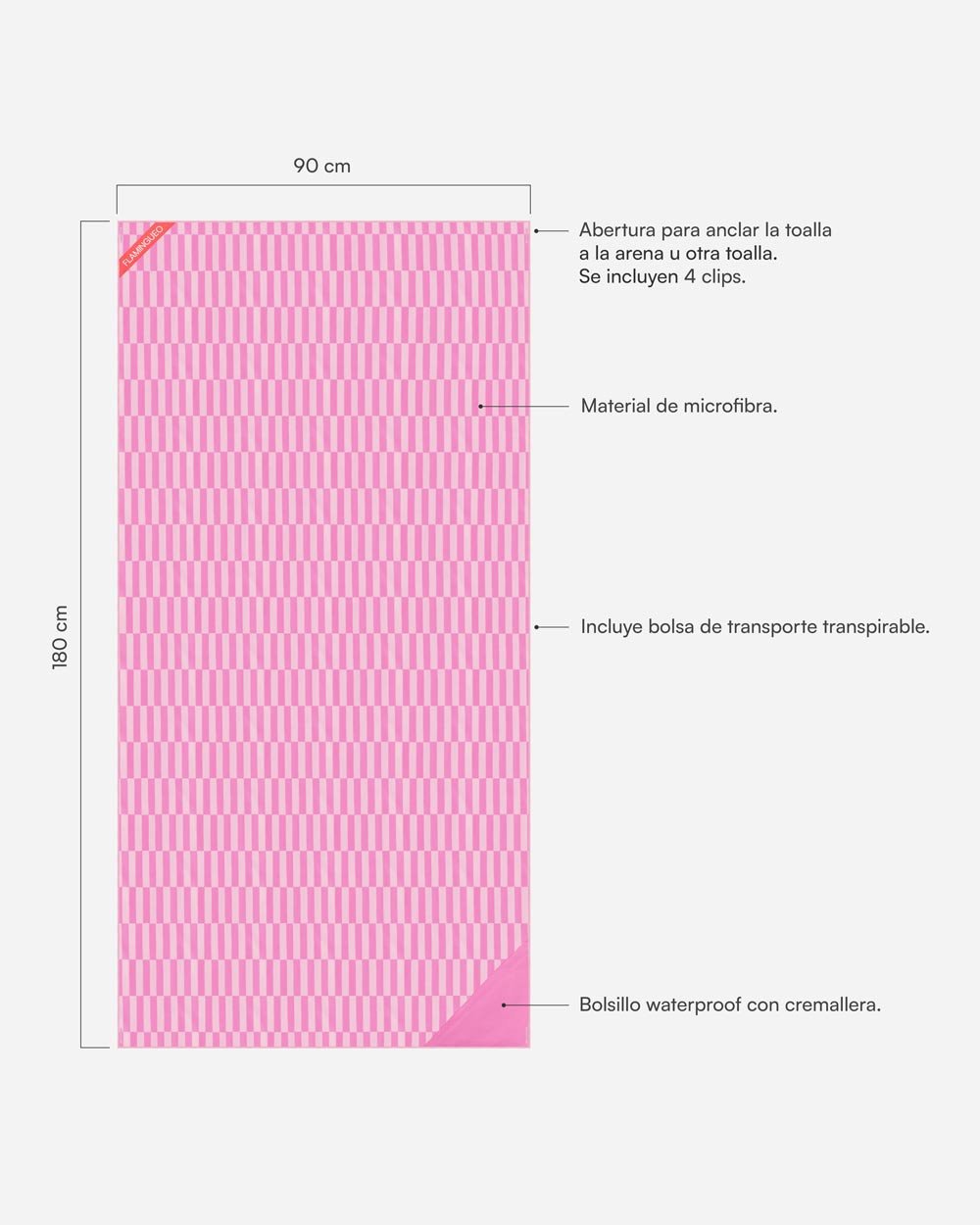Toalla playa rosa - HONEY - Flamingueo