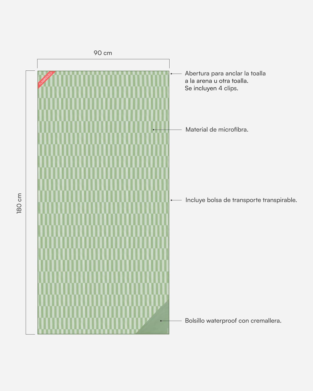 Toalla playa verde - HONEY - Flamingueo